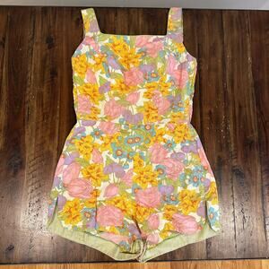Vintage 50s Cole of California yellow floral swimsuit playsuit romper size S
